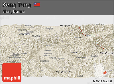 Shaded Relief Panoramic Map of Keng Tung