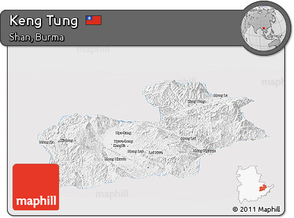 Silver Style Panoramic Map of Keng Tung, single color outside