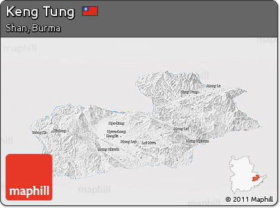 Silver Style Panoramic Map of Keng Tung, single color outside