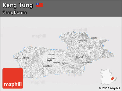 Silver Style Panoramic Map of Keng Tung, single color outside