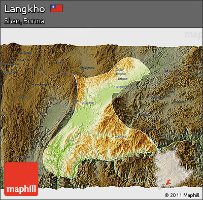 Physical 3D Map of Langkho, darken