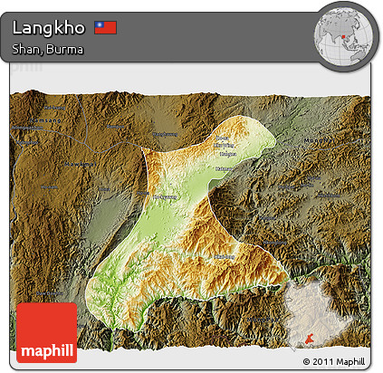 Physical 3D Map of Langkho, darken