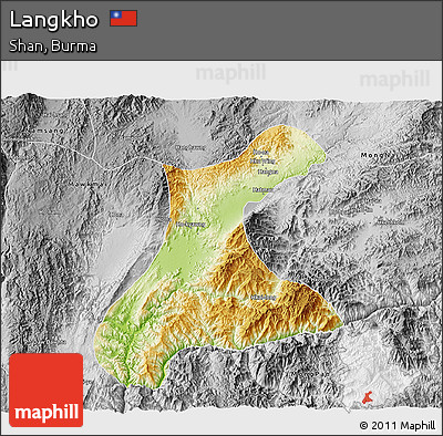 Physical 3D Map of Langkho, desaturated
