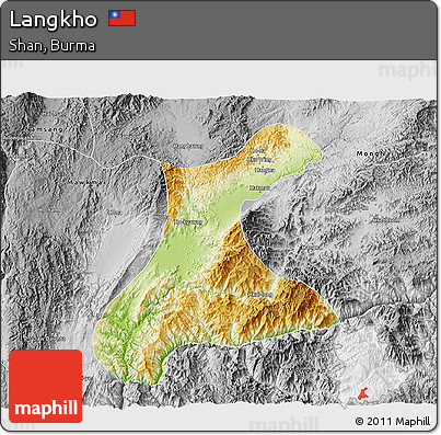 Physical 3D Map of Langkho, desaturated