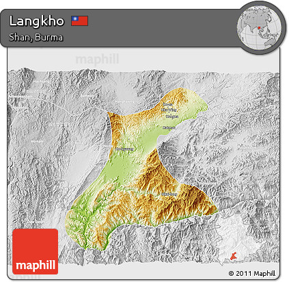 Physical 3D Map of Langkho, lighten, desaturated