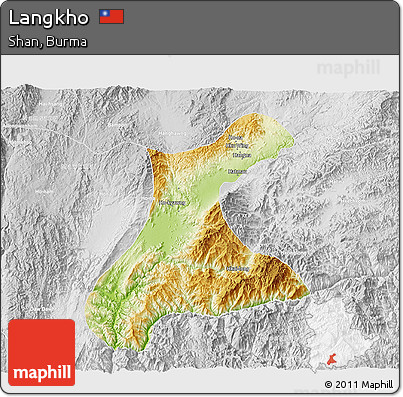 Physical 3D Map of Langkho, lighten, desaturated