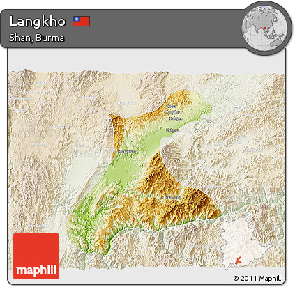 Physical 3D Map of Langkho, lighten