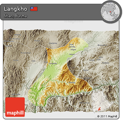 Physical 3D Map of Langkho, semi-desaturated