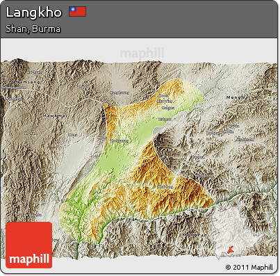 Physical 3D Map of Langkho, semi-desaturated