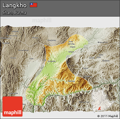 Physical 3D Map of Langkho, semi-desaturated