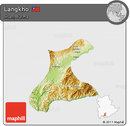 Physical 3D Map of Langkho, single color outside