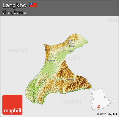 Physical 3D Map of Langkho, single color outside