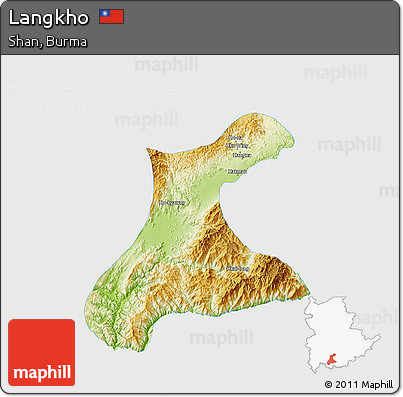 Physical 3D Map of Langkho, single color outside