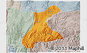Political 3D Map of Langkho, lighten, semi-desaturated