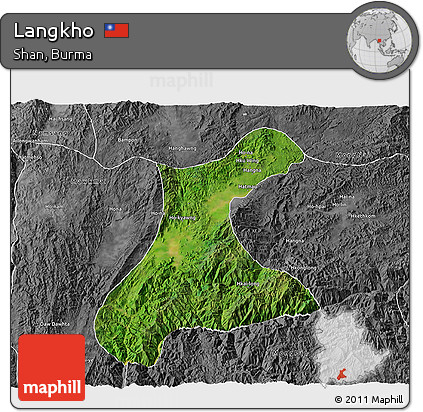 Satellite 3D Map of Langkho, desaturated