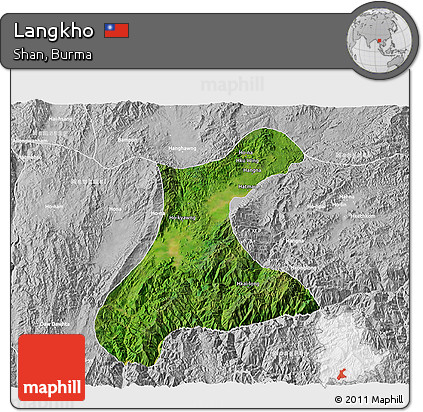 Satellite 3D Map of Langkho, lighten, desaturated