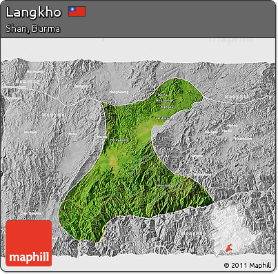 Satellite 3D Map of Langkho, lighten, desaturated