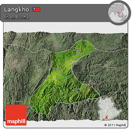 Satellite 3D Map of Langkho, semi-desaturated