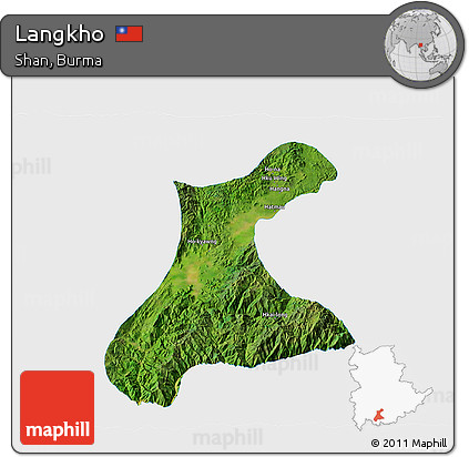 Satellite 3D Map of Langkho, single color outside