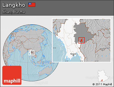 Gray Location Map of Langkho, highlighted country, highlighted parent region, hill shading
