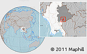 Gray Location Map of Langkho, highlighted country, highlighted parent region, hill shading