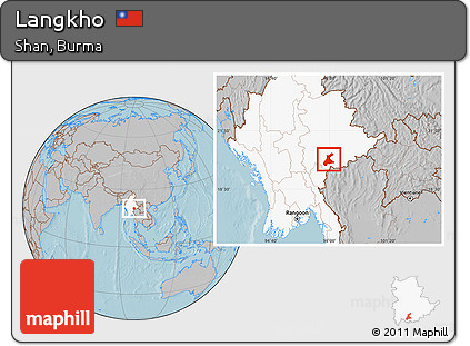 Gray Location Map of Langkho, highlighted country, hill shading