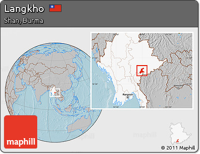 Gray Location Map of Langkho, highlighted country, hill shading