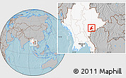 Gray Location Map of Langkho, highlighted country, hill shading