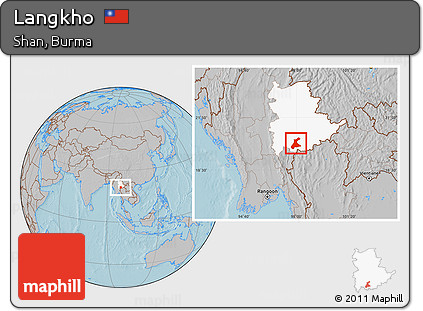 Gray Location Map of Langkho, highlighted parent region, hill shading