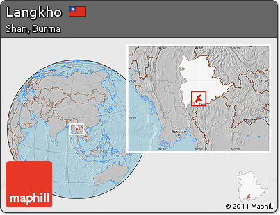 Gray Location Map of Langkho, highlighted parent region, hill shading