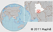 Gray Location Map of Langkho, highlighted parent region, hill shading