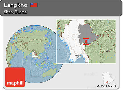 Savanna Style Location Map of Langkho, highlighted country, highlighted parent region, hill shading