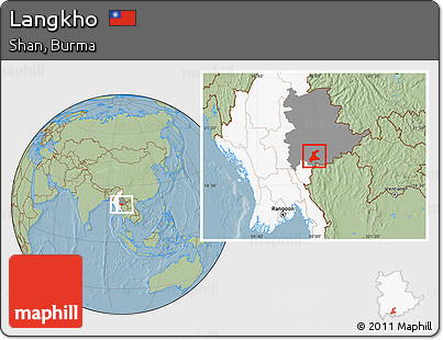 Savanna Style Location Map of Langkho, highlighted country, highlighted parent region, hill shading