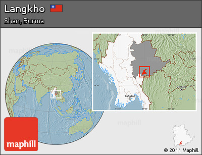 Savanna Style Location Map of Langkho, highlighted country, highlighted parent region, hill shading