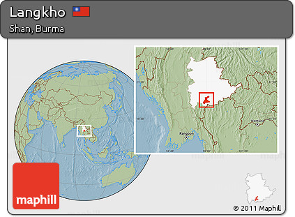 Savanna Style Location Map of Langkho, highlighted parent region, hill shading