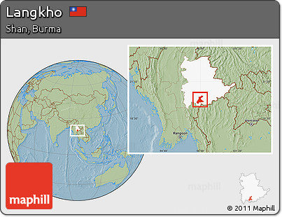Savanna Style Location Map of Langkho, highlighted parent region, hill shading