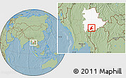 Savanna Style Location Map of Langkho, highlighted parent region, hill shading