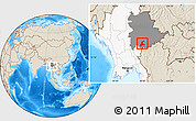 Shaded Relief Location Map of Langkho, highlighted country, highlighted parent region