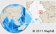 Shaded Relief Location Map of Langkho, highlighted country