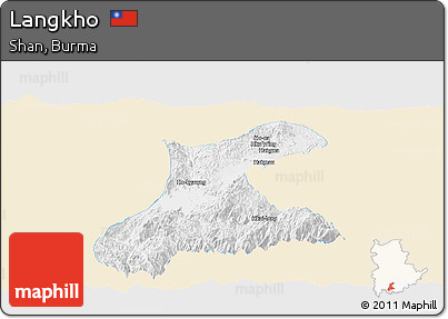 Classic Style Panoramic Map of Langkho, single color outside