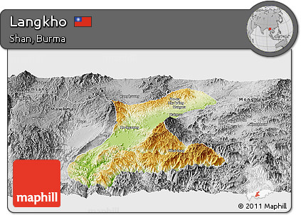 Physical Panoramic Map of Langkho, desaturated
