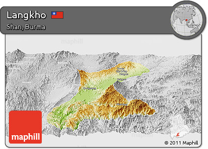 Physical Panoramic Map of Langkho, lighten, desaturated