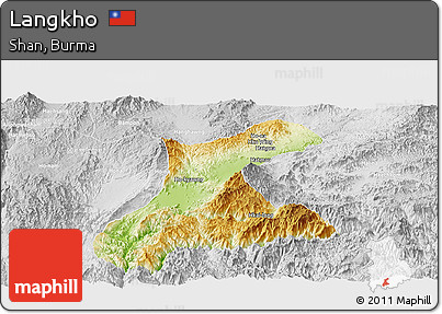 Physical Panoramic Map of Langkho, lighten, desaturated