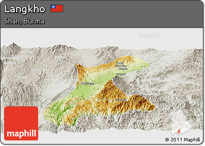 Physical Panoramic Map of Langkho, lighten, semi-desaturated