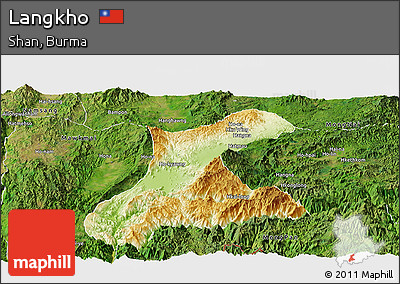 Physical Panoramic Map of Langkho, satellite outside