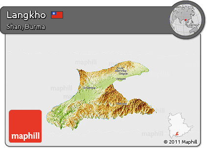 Physical Panoramic Map of Langkho, single color outside