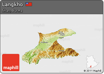 Physical Panoramic Map of Langkho, single color outside