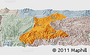 Political Panoramic Map of Langkho, lighten, semi-desaturated