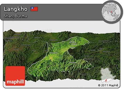 Satellite Panoramic Map of Langkho, darken