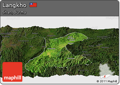Satellite Panoramic Map of Langkho, darken